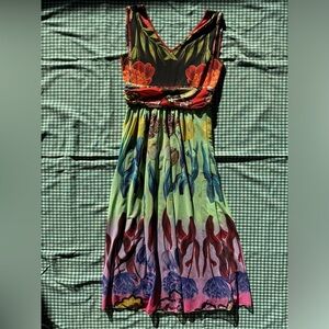 Desigual Mesh Floral Print V Neck Dress
